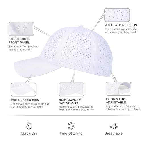 Image of FEINION Men Summer Adjustable Performance Hat Breathable Snapback Laser Perforated Mesh Baseball Cap