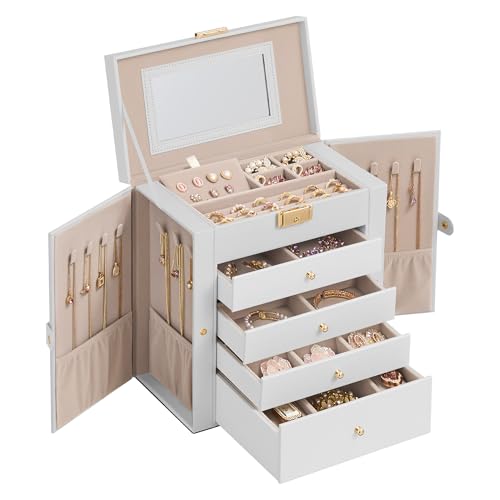 SONGMICS 5-Layer Jewelry Box Organizer with 4 Drawers, Jewelry Storage Case with Lock and Mirror, Large Storage Capacity, Gift for Loved Ones, for Nec