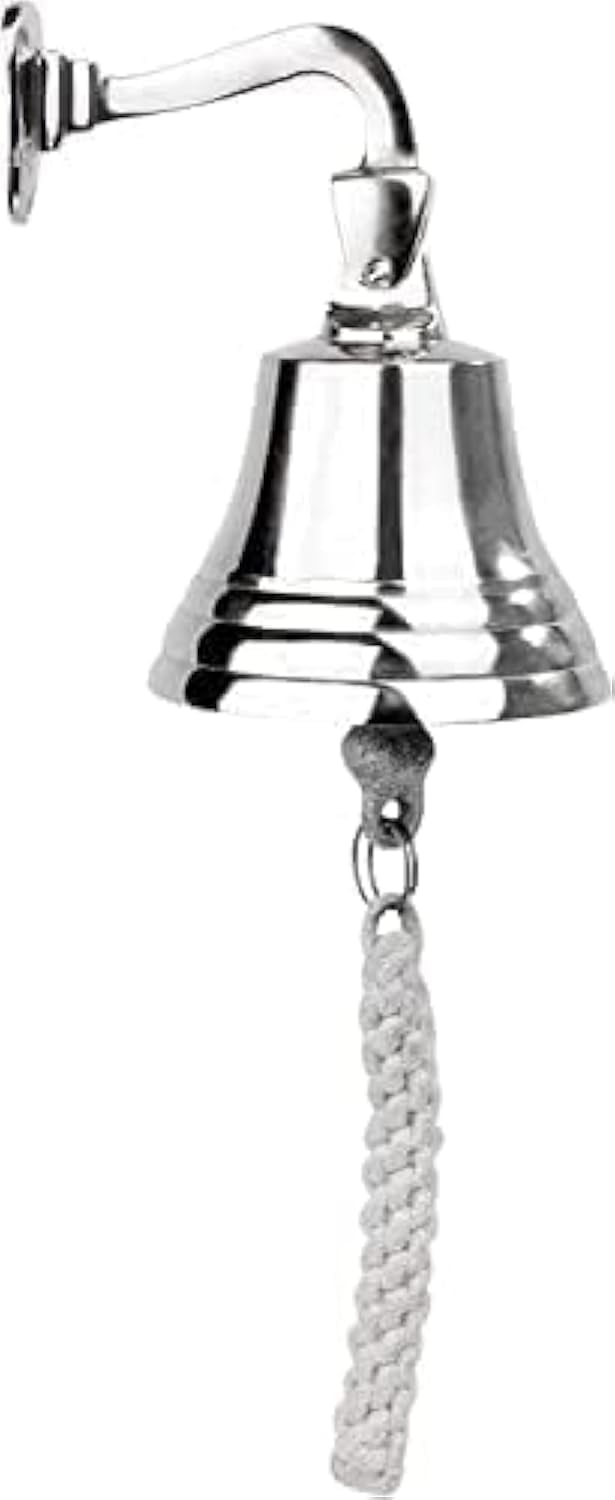 Assorted Collections Bar Home Accesorios Timbre de mano Timbre de barra montado en la pared Decoraciones náuticas Campana plateada única con sonidos fuertes y nítidos Ideal para Navidad de 10 pulgadas