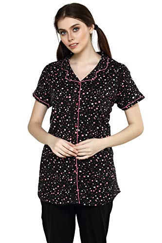 Image of Evolove Women's Polyester Half Sleeves Collared Night Suit Set /Top Pyjama Set Super Soft Comfortable (Nightsuit-Collar-HS-2)