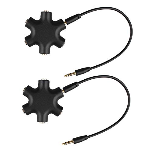 Futheda 2 Piezas Divisor Auriculares, Audio Splitter Jack 3.5mm Macho a Hembra Estéreo Multi Earphone Divider para Headphone Cable Conector Adaptador para Teléfono Móvil PC Laptop – Negro