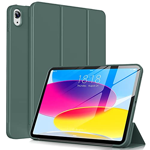 KenKe Cover for iPad (A16) 11th/10th Generation 10.9 Inch 2025/2022, Support [Auto Wake/Sleep and Touch ID], Slim Lightweight [Trifold Stand] with [Soft TPU] Back for iPad 10th Gen Case, Dark Green