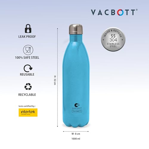 Image of Clay Craft Vacbott Vaccum Bottle, Stark Sparkle Double Walled 24 Hours Hot and Cold Water Bottle - 1 Piece - 1000 ml (Sparkle Sky) Steel Water Bottles for School, Office, Home, Gym, Leakproof