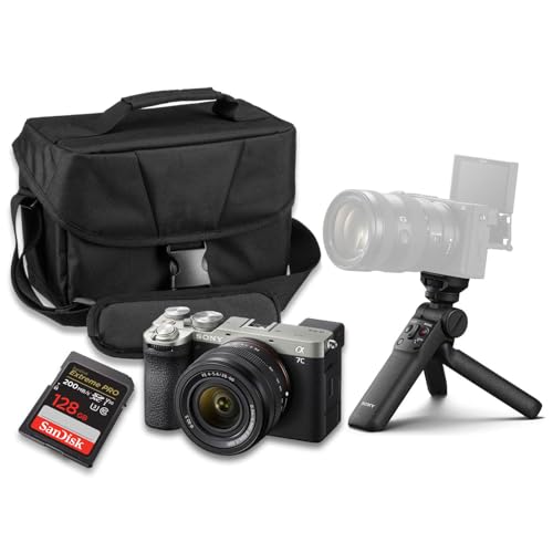 Image of Sony a7C II Mirrorless Camera (Silver) with FE 28-60mm f /4-5.6 Lens+ Sony GP-VPT3 Wireless Shooting Grip + SanDisk Extreme Pro 128GB + Camera Carrying Case + More (13pc Bundle)
