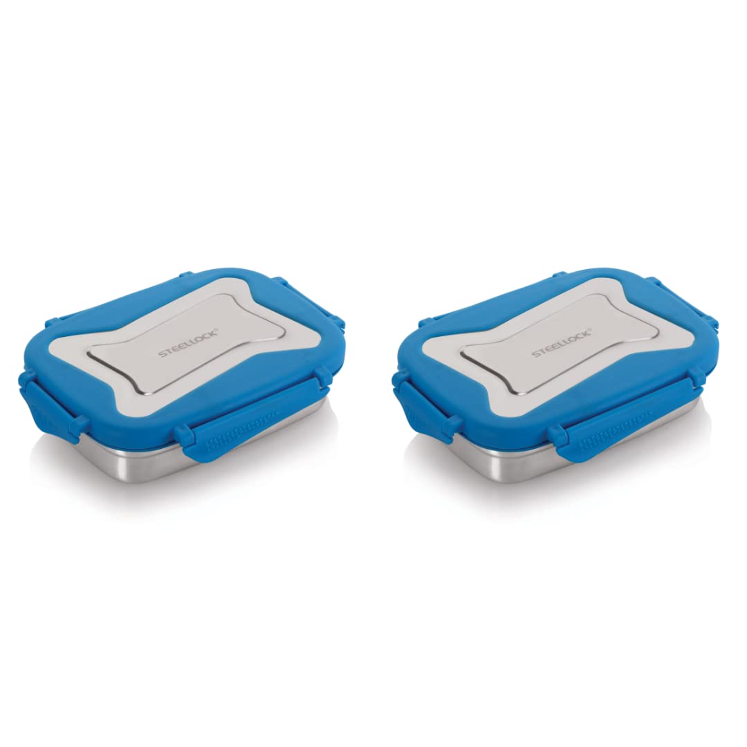 STEELLOCK Smart Stainless Steel Tiffin Lunch Box for Kids and Adults | Airtight & Leakproof | Rectangle Tiffin Box for School & Office with Steel Lid | Blue 550ml - 2pc (B0C5VG6QGF) Amazon Price History, Amazon Price Tracker