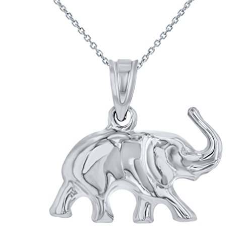 Jewelry America 14K White Gold Polished Elephant Good Luck Animal Pendant Necklace, 20"