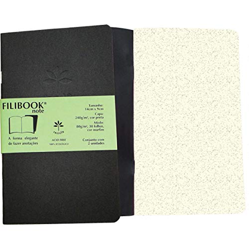 Caderneta Filibook, Filiperson, Preto e Marfim, 21x12,5 cm, 30 Folhas, Pacote com 2