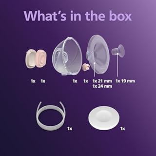 Philips Avent Hands-free Double Collection Cups, Ultra-light & Transparent Collection Cups for Electric Breast Pump, 4 Breast Shields (2x 21mm, 2x 24mm), 2x 19mm Shield Inserts, Sizing Card, SCF442/62