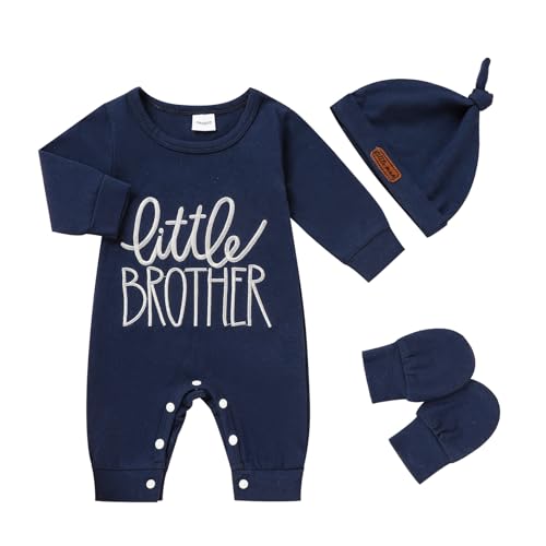 Image of ZOELNIC Newborn Romper Baby Boy Cotton Jumpsuit New Baby Hat Gloves Romper Coming Home Clothes Outfits
