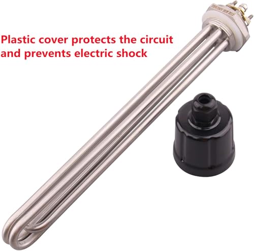DERNORD 220V 9000W Heizelement 1-1/2 Zoll U Typ Brühwasser Heizung BSP Gewinde Edelstahlflansch mit schwarzer Abdeckung
