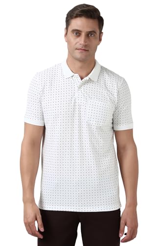 Image of Peter England Men's Cotton-Polyester Micro Matrix Polo Shirt - Casual Wear | Minimal & Modern