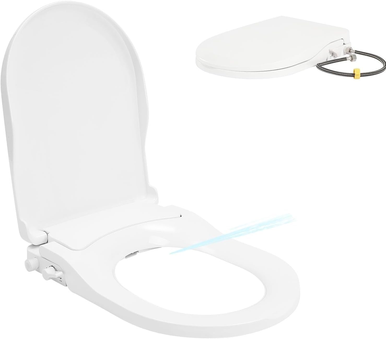Sedile WC bidet a forma di D, senza corrente, con ugelli di pulizia | Funzionamento senza corrente, non richiede installazione elettrica per l'uso.