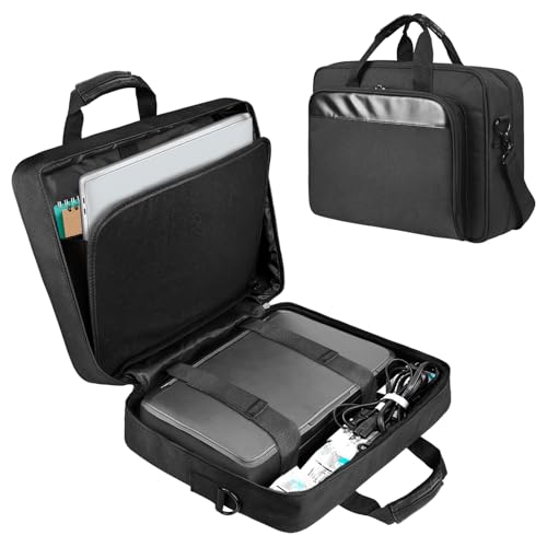 Double-Layer Portable Mobile Printer Storage Bag with 16.14 in Compatible with HP Tango/Tango X, HP Officejet 250/200 Printer Carrying Case with Laptop Layer, Shoulder & Trolley Strap