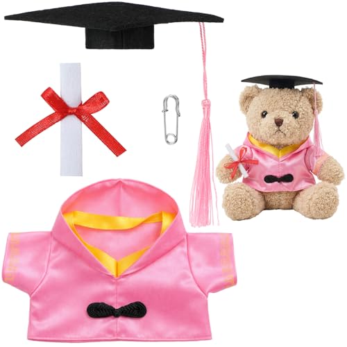 Roshtia Graduation Bear Clothes Graduation Cap and Gown Outfit Fits Most 8" - 12" Inch Plush Bear Make Your Own Plush Stuffed Animal Outfit Doll Clothes(Vibrant Style,Pink)