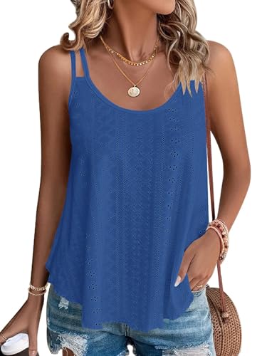WNEEDU Damen Tank Tops Sommer Spaghetti Cami Oberteile Ärmellose Rundhalsausschnitt Blusen Top Shirts Dunkelblau M WNEEDU Damen Tank Tops Sommer Spaghetti Cami Oberteile Ärmellose Rundhalsausschnitt Blusen Top Shirts Dunkelblau M