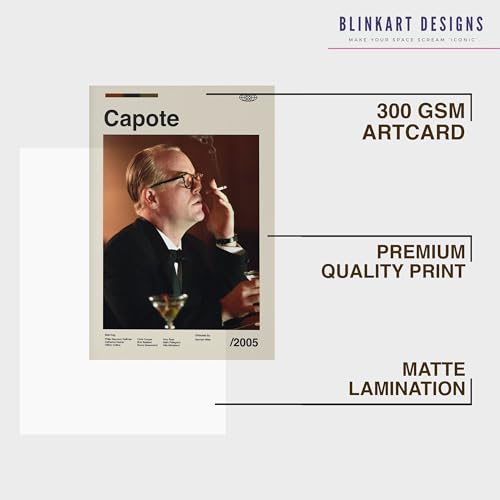 Image of BLINKART Capote Vintage Movie Poster Frame 8x12 Inch | Premium 300 GSM Paper Wall Print | Mid Century Vintage Film Artwork for Home, Bedroom, Living Room, Office | Framed Photo Decor