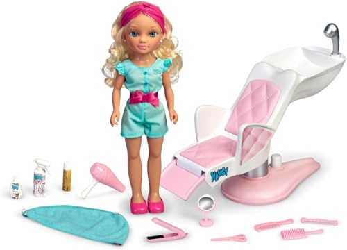 Nancy - Un día de peluquería, Muñeca Rubia con Pelo Rizado, sillón de peluquería y Accesorios de Belleza y...