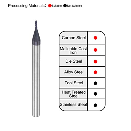 Image of uxcell Square Nose End Mill, 1mm Tip Dia Solid Carbide AlTiN Coated CNC Router Bits 4 Flute Spiral Milling Cutter HRC45 with 4mm Shank 50mm (2-inch) Length