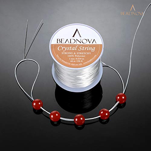 Image of BEADNOVA 1mm Elastic Stretch Polyester Jewelry Bracelet Crystal String Cord 60m Roll (Clear White),1 count