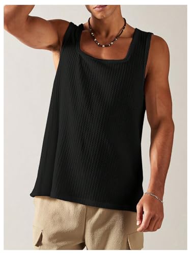 Verdusa Men's Sleeveless Square Neck Waffle Basic Tank Tops Undershirt4
