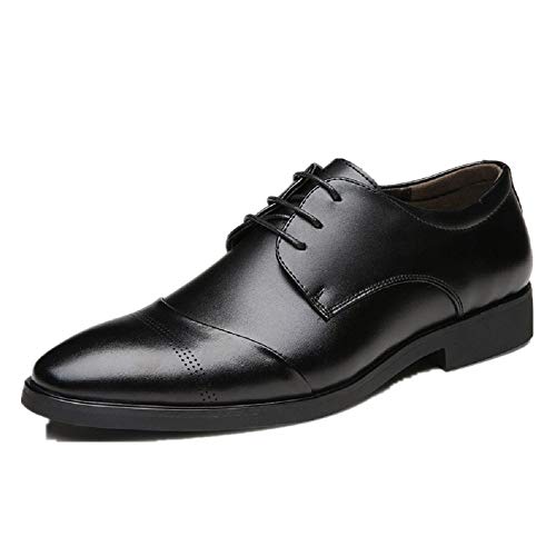Business Herren Anzugschuhe, Lederschuhe Schnürhalbschuhe Oxford Schuhe Smoking Lackleder Hochzeit Derby Leder Brogue Schwarz BK47
