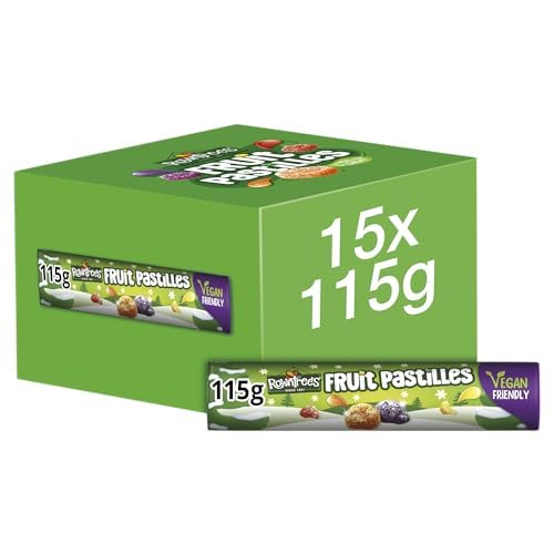 Rowntree's Fruit Pastilles Vegan Friendly Sweets Giant Tube 115g (Pack of 15) | Blackcurrant, Strawberry, Lime, Lemon And Orange Flavoured | Christmas Gift