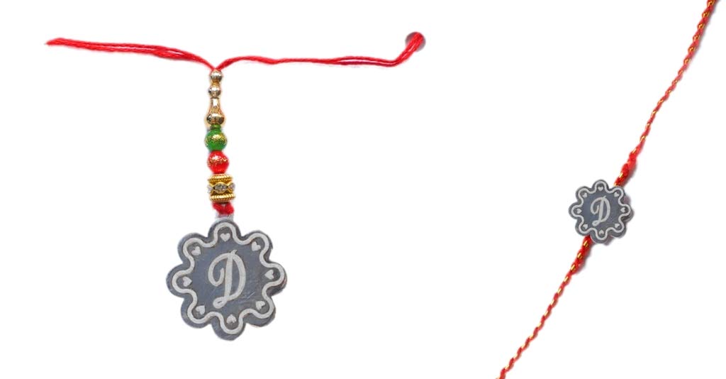 Veer JewelsPure 925 Sterling Silver Customized Alphabet Name Flower Design Bhaiya Bhabhi Rakhi with Thread For Bhaiya Bhabhi