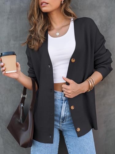Image of LILLUSORY Women Oversized Cardigan Sweater 2025 Fall Outfits Cloth Fashion V Neck Knit Button Front Casual Trendy Tops