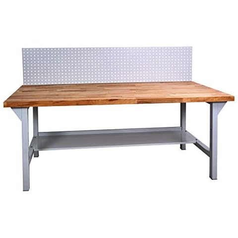 ADB Werkbank, Werktisch, Arbeitstisch mit Buchenplatte + Lochwand 2000x750x850 mm Cover