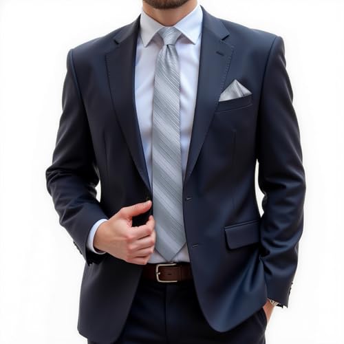 Image of DiBanGu Silk Zipper Ties for Men,Paisley Solid Plaid Pre-tied Tie and Pocket Square Cufflinks Set Formal Adjustable Necktie