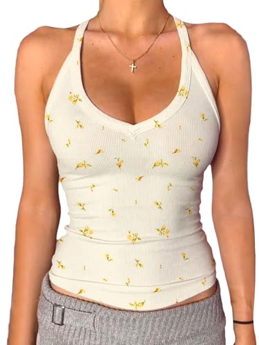 Image of Danysu V Neck Racer Back Tank Top for Women Padded Ribbed Long Tank Fitted Basic Cami Tops