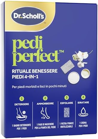 Dr. Scholl's Pedi Perfect Kit Pedicure Completo, Trattamento Piedi Secchi e Screpolati, Pediluvio, Pietra Pomice, Maschera Piedi Idratante e Crema, Cura Talloni a Casa