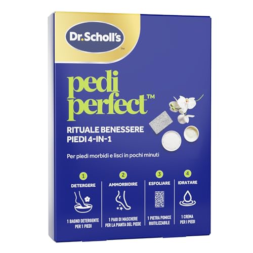Dr. Scholl’s Pedi Perfect Kit Pedicure Piedi 4-In-1, Cura Dei Piedi A Casa, Rimuove Calli e Pelle Dura, Pediluvio, Pietra Pomice e Crema Idratante Per Piedi Morbidi