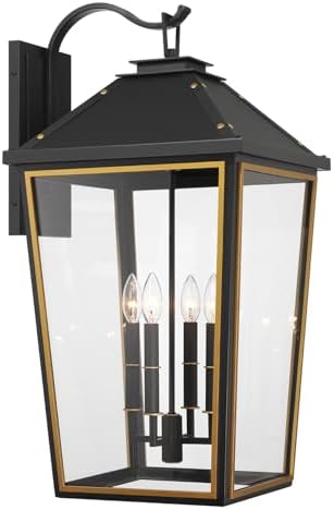 Crystorama Hawkins 4 Light Matte Black + Textured Gold Outdoor Sconce