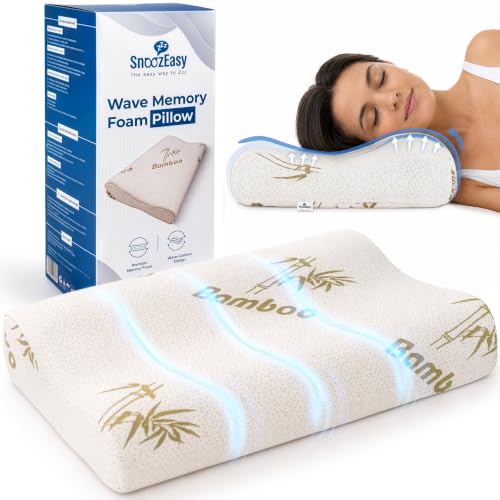 SnoozEasy Memory Foam Pillow for Neck & Shoulder Pain Relief | Orthopedic Cervical Pillow with Contoured Neck Support | Cooling Bed Pillow for Side & Back Sleepers | UK Brand