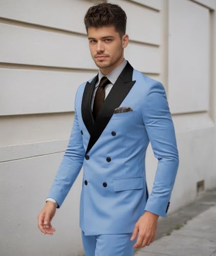 Suits for Men Slim Fit, Mens Double Breasted Suit 2 Piece Formal Tuxedo for Men Wedding Business Party Prom4