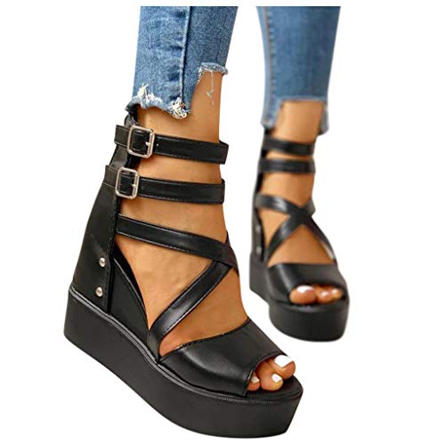 NOLDARES Sandal for Women Summer Casual Open Toe Wedge High Heels Sandals Platform Zip Up Fashion Sandals
