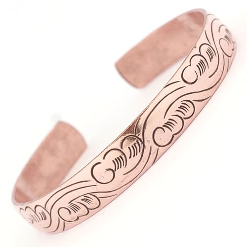 JUNKIRI Bracelet bouddhiste unisexe en cuivre pur sculpté avec décoration vent – Bijou tibétain Hippie Boho fabriqué à la main au Népal