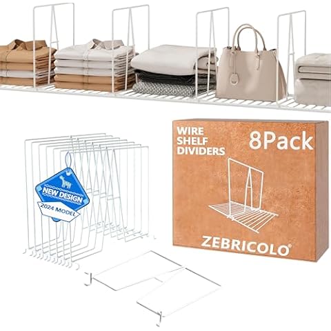 shelf dividers, create 40% more closet space, Set of 8, 12 inch wire shelf dividers, closet organizers and storage,supremely sturdy,closet shelf organizer,Will not break,closet dividers,No Tool,White Cover