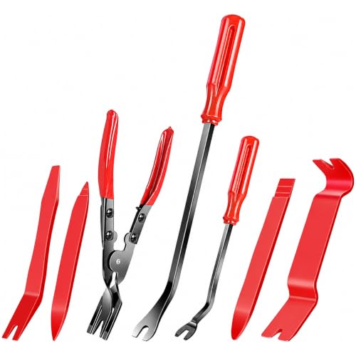 Image of 7 Piece Car Trim Removal Tool Kit with Plastic Pry Tools and Clip Pliers