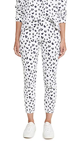 Monrow Women's Heart Leopard Sweats, Natural, White, Off White, Print, Small