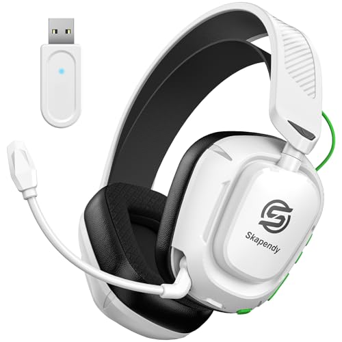 2.4GHz Wireless Gaming Headset for Atari 2600 Accessories, Low Latency, 50+Hr Battery Bluetooth Gaming Headphones with Noise Canceling Mic, Stereo Sound Headset for Switch, Black White