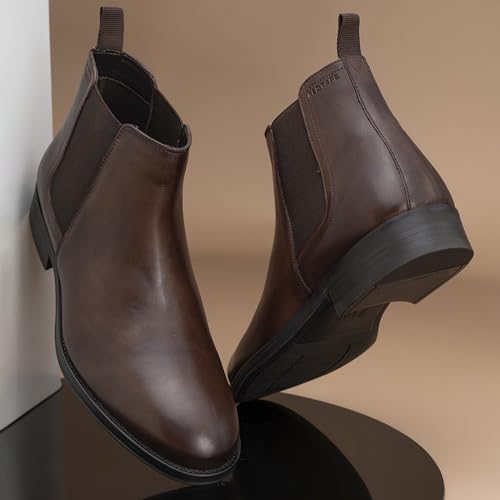 Image of Red Tape Men'S Boots Brown Leather Round Toe Elastic All-Day Comfort