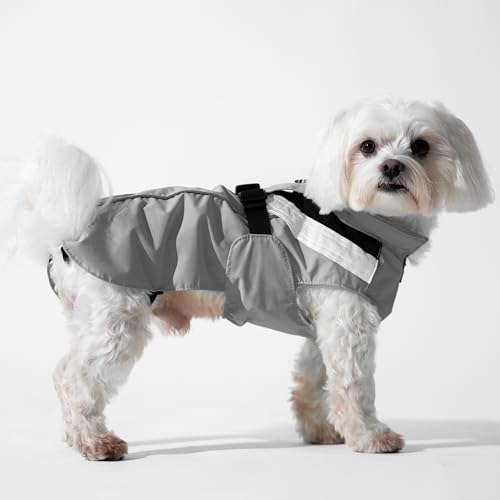 DOGOPAL Regenmantel Hund wasserdicht für kleine & große Hunde - Hunderegenmantel mit Reflektorstreifen - Wasserdichter Hundemantel, Regenschutz & Regenjacke (Grau, 2XL)