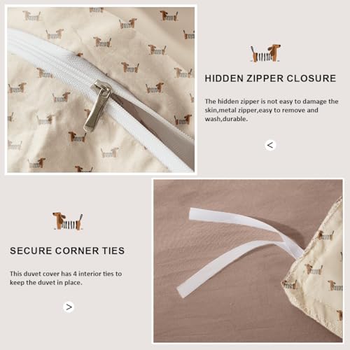 Image of Duvet Cover Set King Size Brown Dachshund Bedding Set for Girls Boys,Dog Puppy Duvet Cover Kids with Zipper Closure and 2 Pillowcases