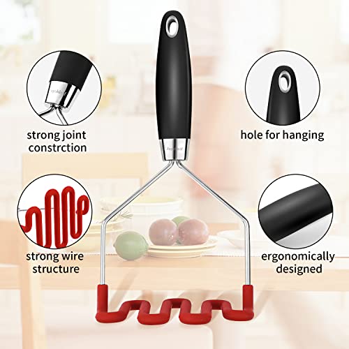 Potato Masher Silicone, Heavy Duty Mashed Potatoes Masher With With Premuim Stainless Steel Non-Stick Pans Silicone Coating Potatoes Masher For Vegetables And Fruits #TOP4