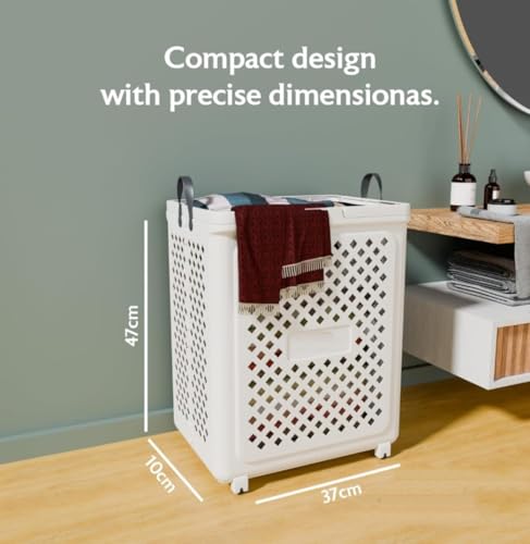 Image of 45 Litres Plastic Laundry Basket | Foldable Clothes Storage Bin with Handles | Multipurpose Durable Laundry Bag | Space-Saving Clothes Organizer for Home, Bathroom & Bedroom
