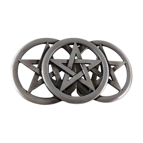 [F NODE] 五芒星 ３つ 悪魔 バックルのみ ベルト無し メタル ビンテージ風 シルバー 10cmX5.5cm 金具 金属 おしゃれ 付け方 種類 面白い 個性的 重厚 尾錠 ユニーク 留め金 バックル スター 星