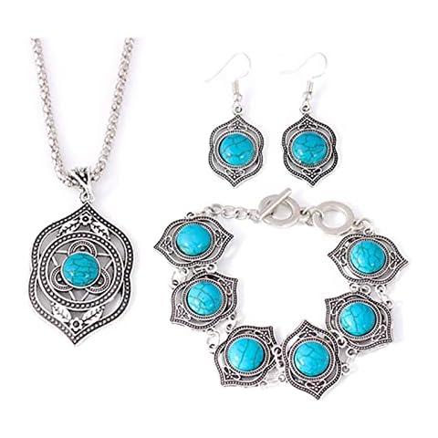 Yienate Silver Turquoise Jewellery Set for Women Cover