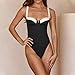 Strappy Contrast Trim Underwire One-Piece Swimsuit, Fashion Swimwear for Women Spaghetti Strap Design PQ4021 (US, Alpha, Large, Regular, Regular, Black)